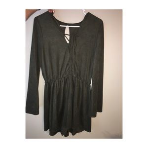 suede army green romper
